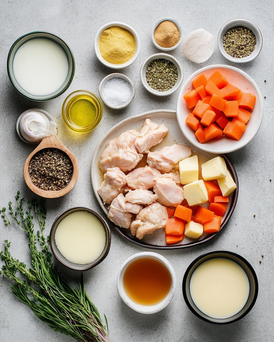 A white rectangular casserole dish filled with a baked casserole that has a creamy beige base layer topped with melted white and yellow cheese scattered unevenly across the surface. There are small bits of browned ingredients mixed throughout, and the top is sprinkled with finely chopped fresh green herbs. The casserole edges show slight browning from baking. The dish is placed on a white marbled textured surface with a wooden spoon resting beside it and some fresh green herbs near the top left corner of the image. Photo taken with an iphone --ar 4:5 --v 7