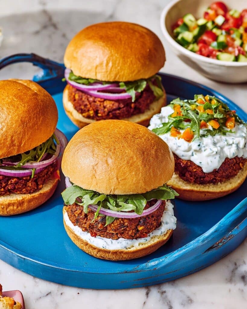 Lentil-Walnut Burgers with Yogurt Herb Sauce Recipe