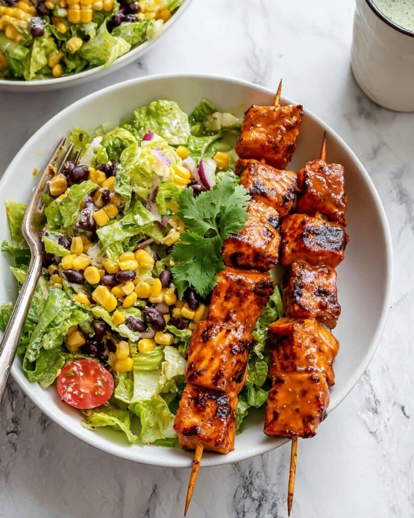 BBQ Chicken Skewer Salad with Herby Ranch Recipe