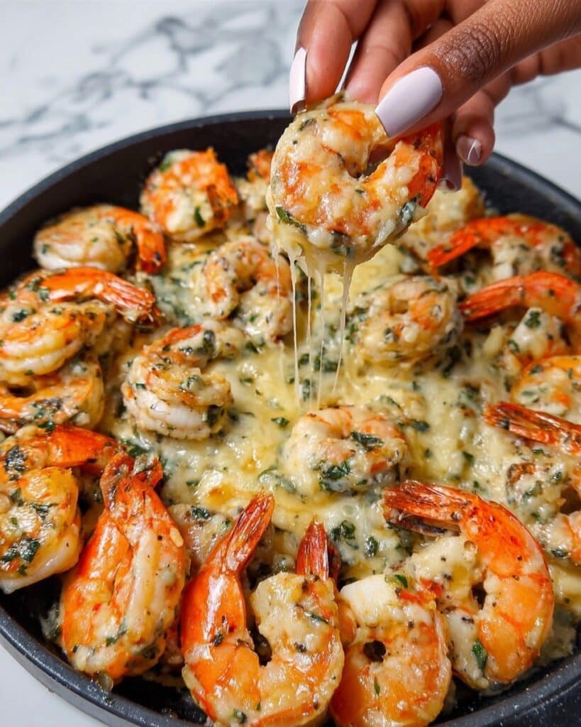 Stuffed Shrimp with Crab, Spinach, and Artichokes topped with Garlic Butter Dill Sauce Recipe