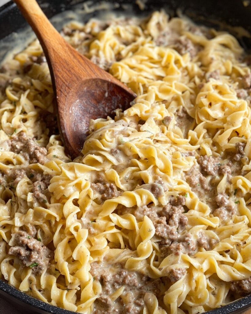 Creamy Ground Beef Stroganoff with Egg Noodles Recipe