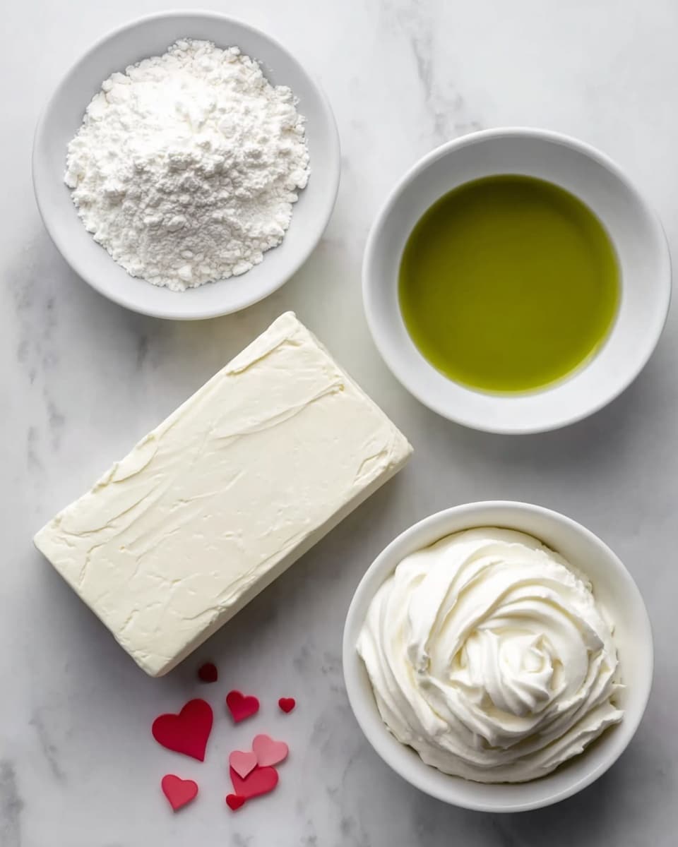 A white bowl filled with light green creamy dip swirled in a spiral shape, topped with small and larger red heart-shaped sprinkles scattered evenly on the surface. Around the bowl, there are thin brown stick pretzels on the left side, round pale beige crackers at the back, and heart-shaped pretzels dipped in white on the right side, all placed on a white marbled surface. Photo taken with an iphone --ar 4:5 --v 7