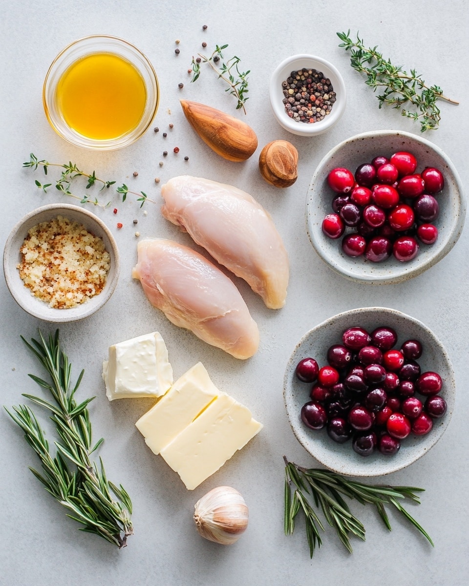The dish shows a white plate with five thick slices of cooked chicken. The chicken has a brown, crispy outside and white juicy inside. Inside the chicken are layers of green spinach leaves and melted yellow cheese mixed with red bits that look like cranberries. The cheese is soft and melted, flowing gently onto the chicken's surface. The top piece is whole and browned, with the other pieces sliced and arranged around it. A fork and knife with wooden handles rest on the plate, with the knife cutting one piece into a bite, held by a woman's hand. The plate sits on a white marbled surface, and there is a small wooden bowl filled with ground black pepper in the background. Photo taken with an iphone --ar 4:5 --v 7