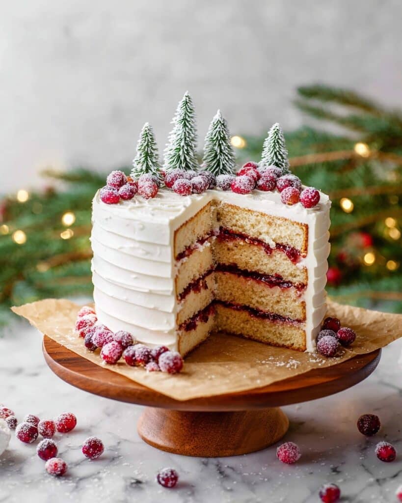 Elegant Layered Cranberry White Christmas Cake Recipe