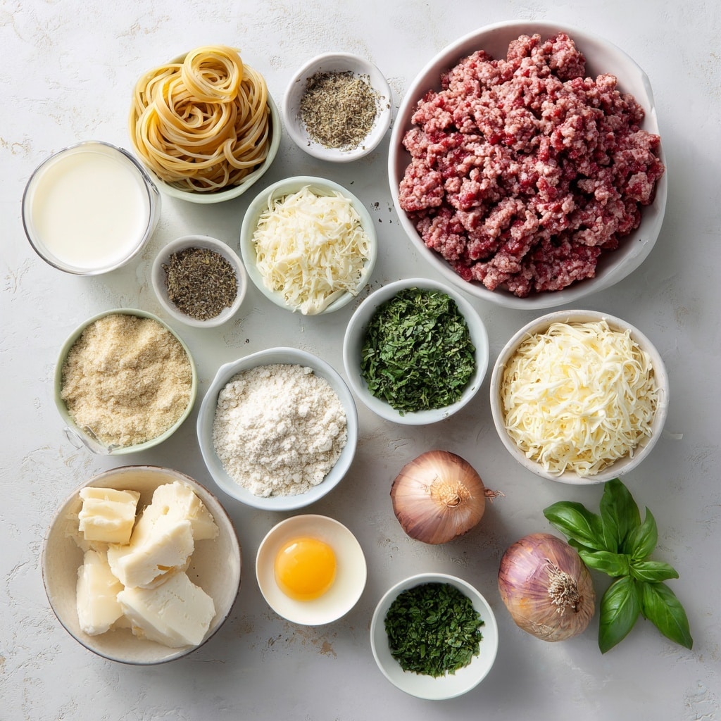A close-up view of a black cast iron pan filled with six meatballs covered in rich, chunky red tomato sauce. Each meatball is topped with melted white cheese that has bubbly, golden brown spots, and small flecks of green herbs sprinkled over them. The sauce has an oily shine and some areas with darker, cooked edges. The pan sits on a white marbled surface with some green basil leaves scattered nearby and pieces of sliced bread slightly visible in the background. photo taken with an iphone --ar 4:5 --v 7