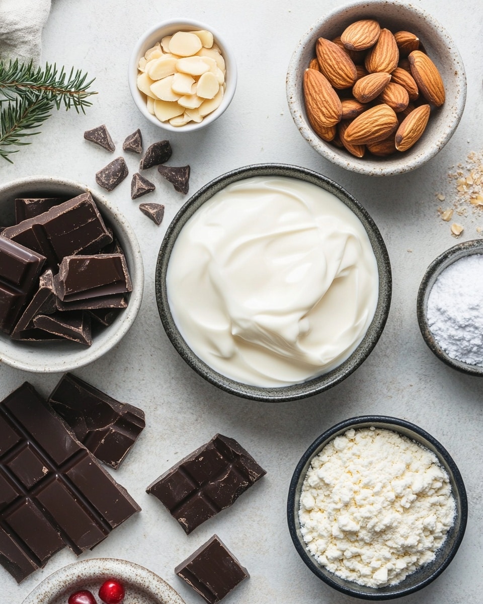 A white bowl lined with light brown paper holds about eight round treats covered in smooth white coating. Each treat is decorated on top with red and green thin lines drizzled in a random pattern, creating a festive look. The bowl is placed on a surface with a white marbled texture, and the background is blurred, showing soft, round yellow lights and hints of more treats stacked on white plates. Photo taken with an iphone --ar 4:5 --v 7