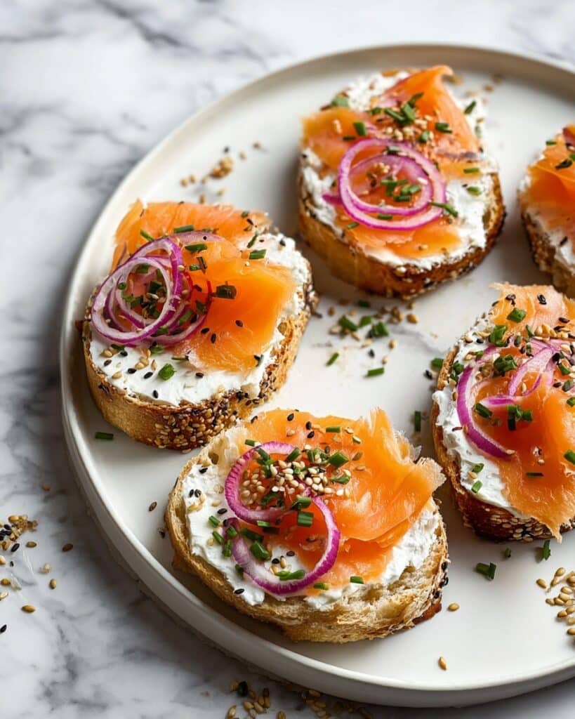 Smoked Salmon Crostini with Chive Cream Cheese and Everything Bagel Seasoning Recipe