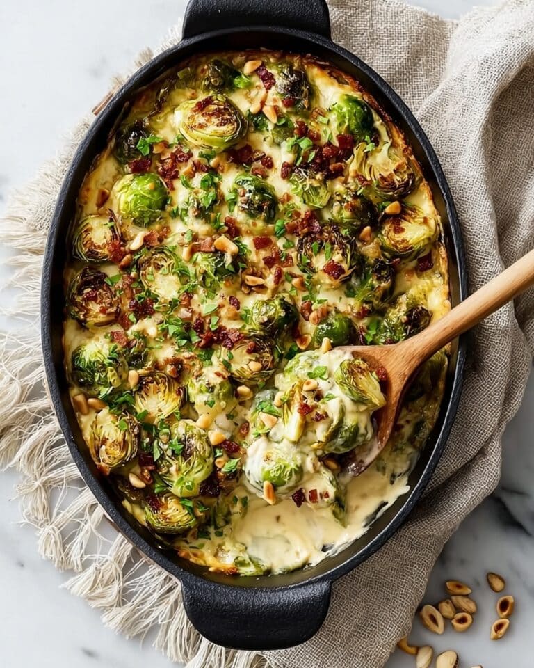 Cheesy Brussels Sprouts Casserole with Bacon Recipe