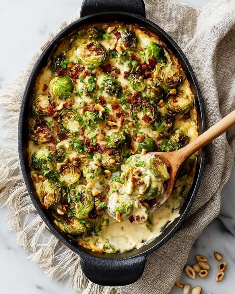 Cheesy Brussels Sprouts Casserole with Bacon Recipe