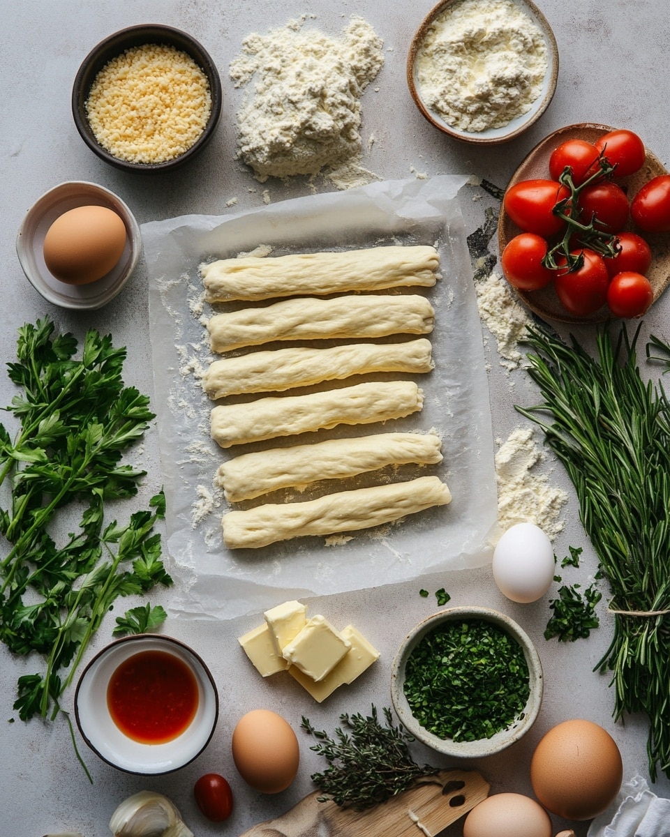 The image shows a Christmas tree-shaped bread made of small, shiny golden brown dough balls arranged in a triangular shape with five layers. Each dough ball is topped with bits of melted cheese and green herbs, giving the bread a textured look with white specks of cheese and darker green spots from the herbs. At the bottom, there is a single round dough ball acting as the tree trunk. To the right, there is a white bowl filled with bright red marinara sauce and a spoon with some sauce on it, placed on a white marbled surface. A small green rosemary sprig lies next to the bread, and a red and white checked cloth is in the top left corner of the picture. Photo taken with an iphone --ar 4:5 --v 7