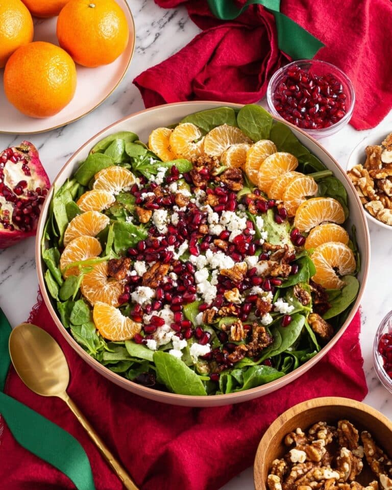 Christmas Salad with Honey Mustard Dressing, Mandarins, Pomegranate, Candied Nuts, and Feta Recipe