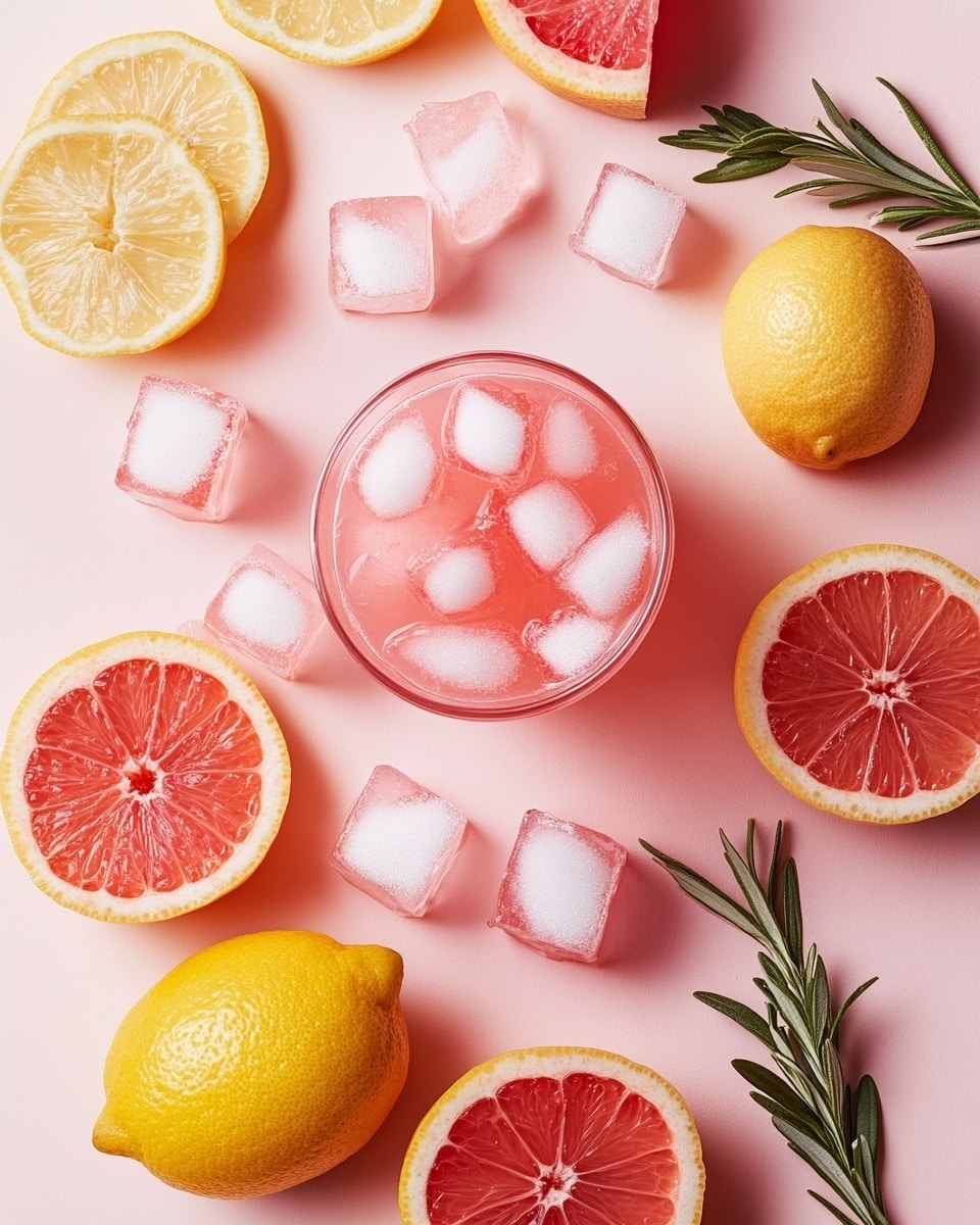 Two tall clear glasses filled with light pink drink and ice cubes, each topped with a swirl of soft, fluffy pale pink whipped cream. The glasses are placed on a white marbled surface, next to a black and white striped cloth with a metal whisk resting on it. The scene is bright and clean with a simple, fresh look. Photo taken with an iphone --ar 4:5 --v 7