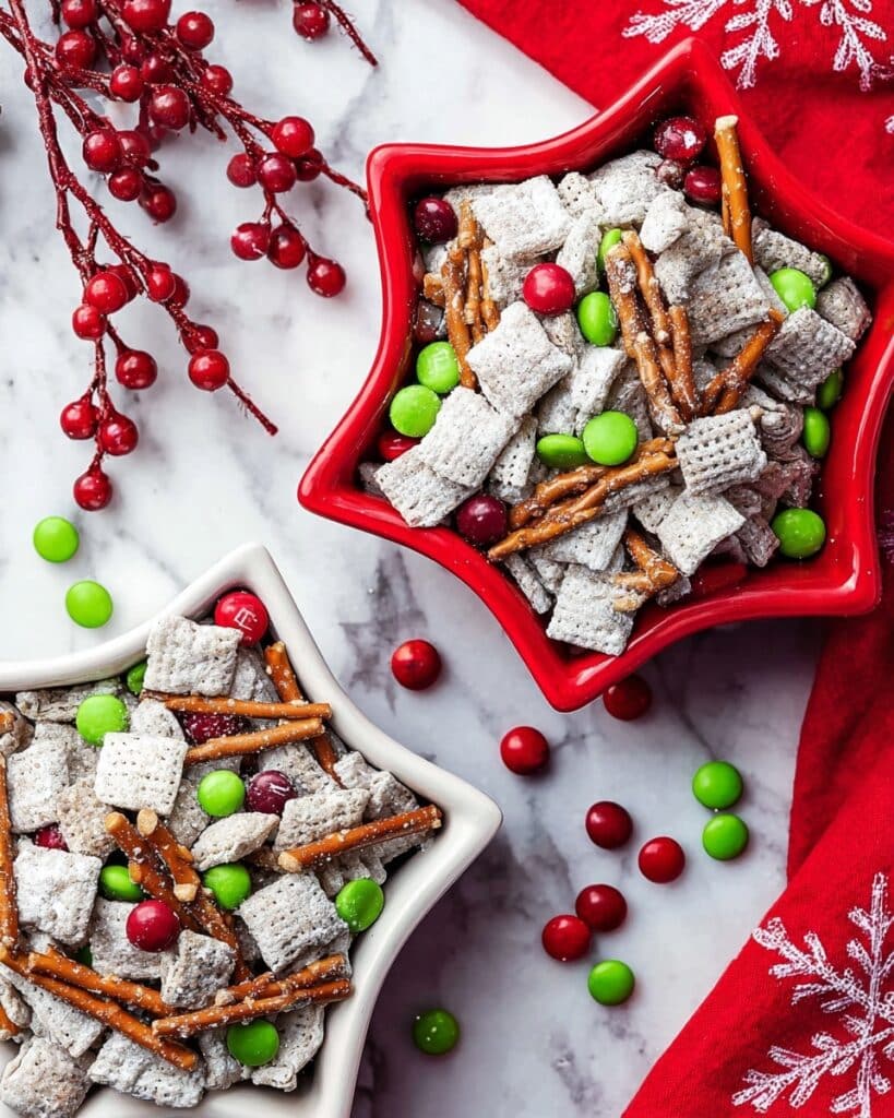 Christmas Puppy Chow (Chocolate Peanut Butter Chex Mix) Recipe