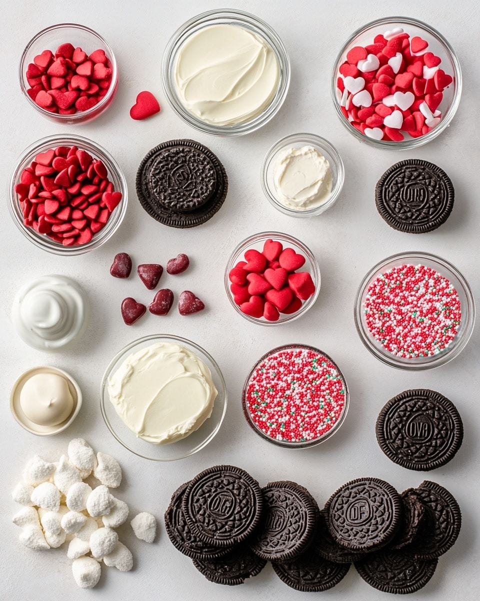 This image shows small round treats with a smooth green outer layer and thin green lines drizzled evenly across the top. Each treat is decorated with a small, flat red heart placed at the center of the top surface. The treats are resting on a brown textured mat, arranged in a loose cluster that fills the frame. The green drizzle has some drips around the treats, adding to the handmade look. photo taken with an iphone --ar 4:5 --v 7
