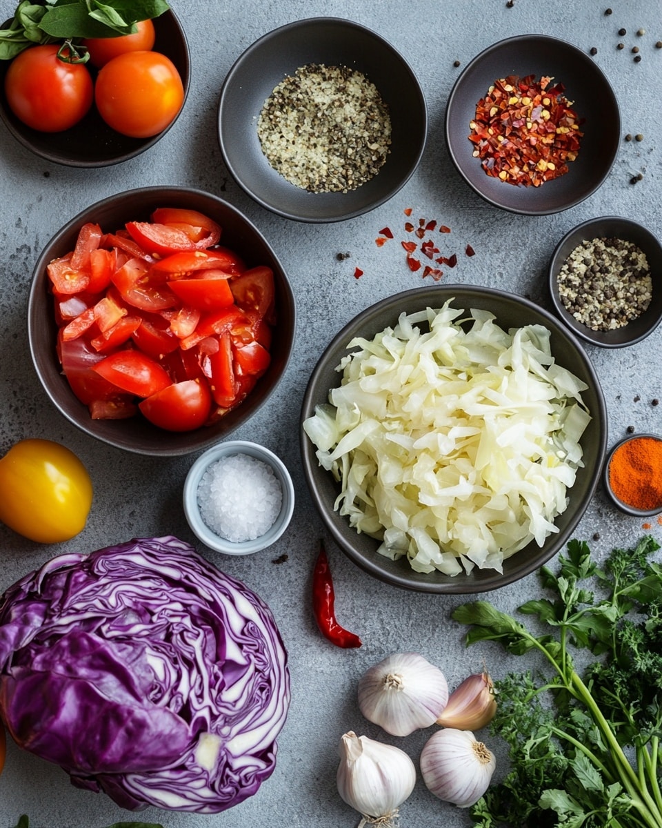A white round plate holds three main layers: the bottom layer is bright yellow polenta with a smooth and creamy texture, spread evenly across the plate. On top of the polenta is a layer of cooked cabbage mixed with small pieces of red peppers, displaying a soft and slightly glossy texture with orange and red tones. The top layer is a single dark brown grilled sausage, curved and plump, placed across the center of the cabbage. Small green dill sprigs are scattered over the cabbage and sausage for garnish. Above and behind the plate is a large brown baking dish filled with more cooked cabbage and several dark brown sausages, all placed on a wooden surface with a warm tone. photo taken with an iphone --ar 4:5 --v 7