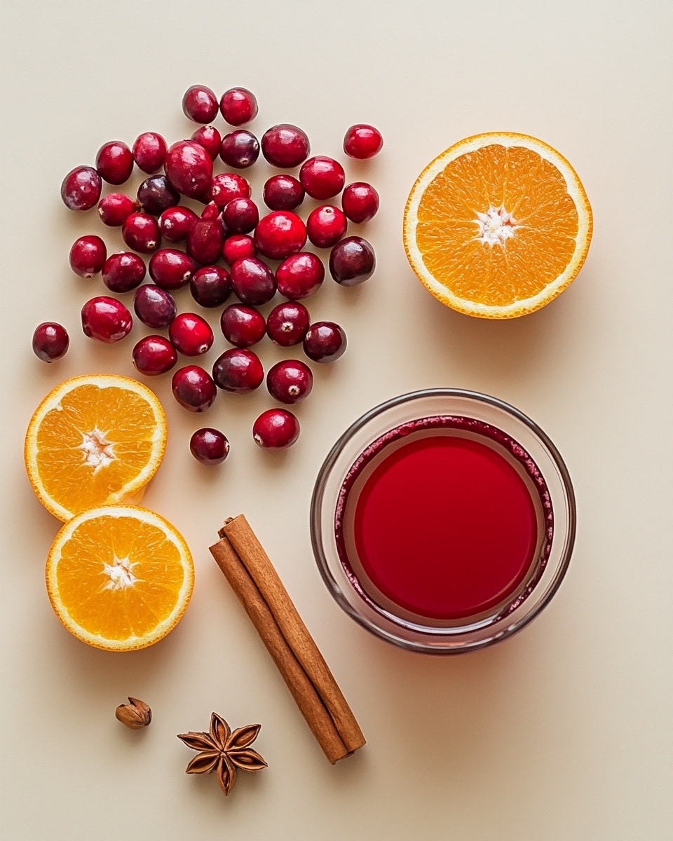 The image shows a clear glass filled with a dark red drink that has a shiny, smooth texture. The glass rim is coated with sugar, adding a white sparkly edge. On top, there are many bright red cranberries floating together and a small green rosemary sprig is placed upright among them. Inside the glass, you can see slices of lemon adding a pale yellow color. The background is softly blurred with small warm yellow lights and parts of pine branches, all set on a white marbled surface. photo taken with an iphone --ar 4:5 --v 7