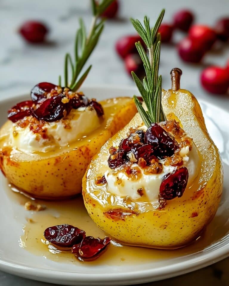 Baked Pears with Goat Cheese, Honey, and Cranberries Recipe