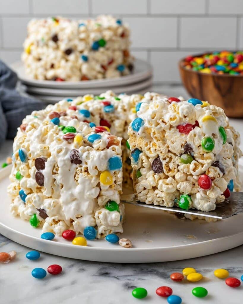 Sweet and Crunchy Popcorn Cake with M&M’s Recipe