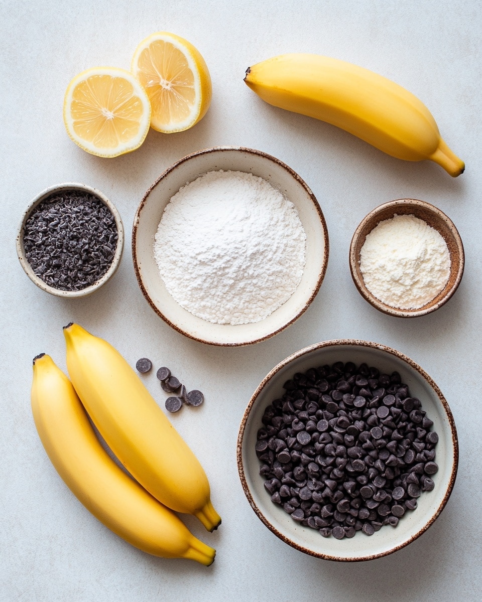 The image shows close-up views of several small muffins, each with a light golden brown base and a soft, pale yellow top dotted with dark chocolate chips. The muffins are arranged on a white marbled surface, with some chocolate chips scattered around them. The texture of the muffin tops is slightly bumpy where the chips are embedded, and the sides are smooth and evenly browned. The focus is on the muffin in the front center, which appears slightly rounded and fluffy, with a few shiny chocolate chips on top and throughout. Photo taken with an iphone --ar 4:5 --v 7