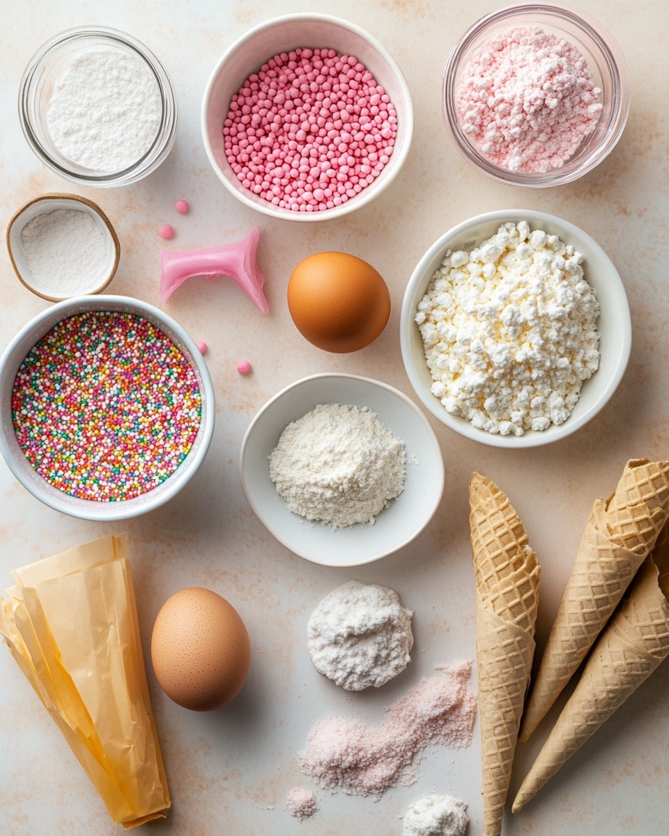 The image shows a close-up of a small round cookie with a round shape, covered in tiny round sprinkles in red, white, pink, and light purple colors. On top of the cookie, there is a pink dollop of smooth frosting shaped like a small peak. The surface beneath the cookie is a white marbled texture. In the background, there are more cookies similar to the one in front and a white cup or glass blurred out. Scattered sprinkles are also visible on the surface near the cookie. photo taken with an iphone --ar 4:5 --v 7