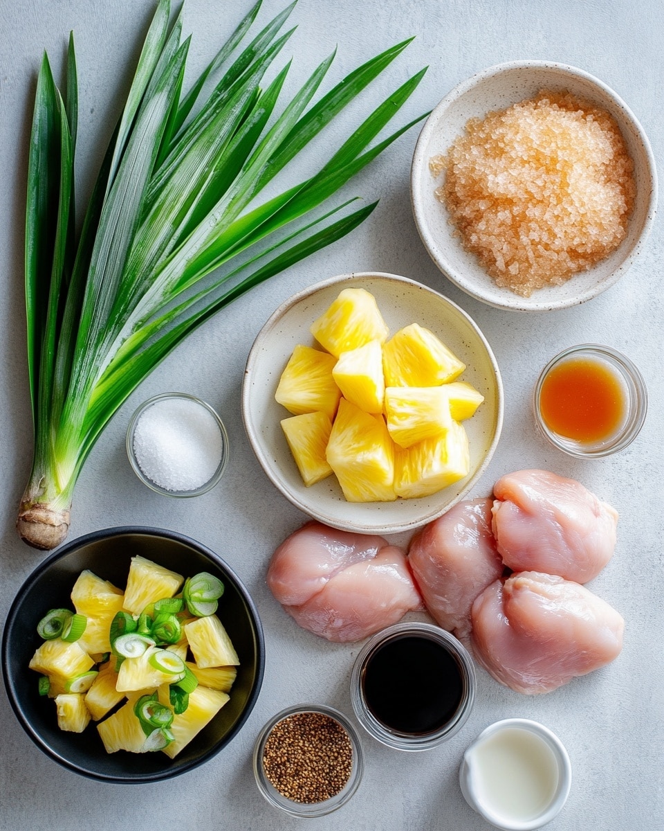 This dish features a white plate filled with a base layer of fluffy white rice, topped with chunks of brown glazed chicken pieces that look tender and moist. Bright green chopped scallions are scattered on top for a fresh pop of color. The plate sits on a white marbled surface, with a small wooden bowl of extra chopped scallions placed nearby. Another similar plate of the same dish is partially visible in the background. photo taken with an iphone --ar 4:5 --v 7