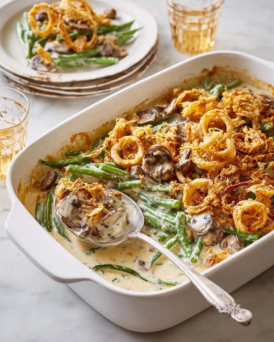 Healthy Green Bean Casserole with Crispy Onion Topping Recipe