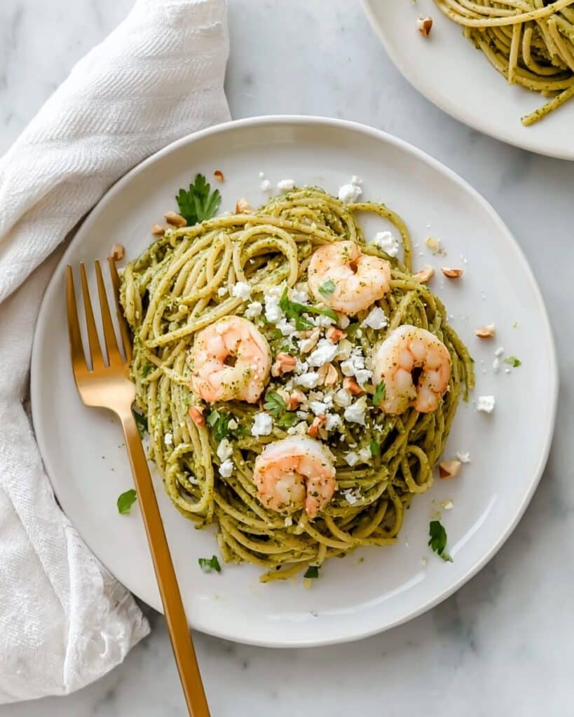 Cilantro Pistachio Shrimp Pasta Recipe