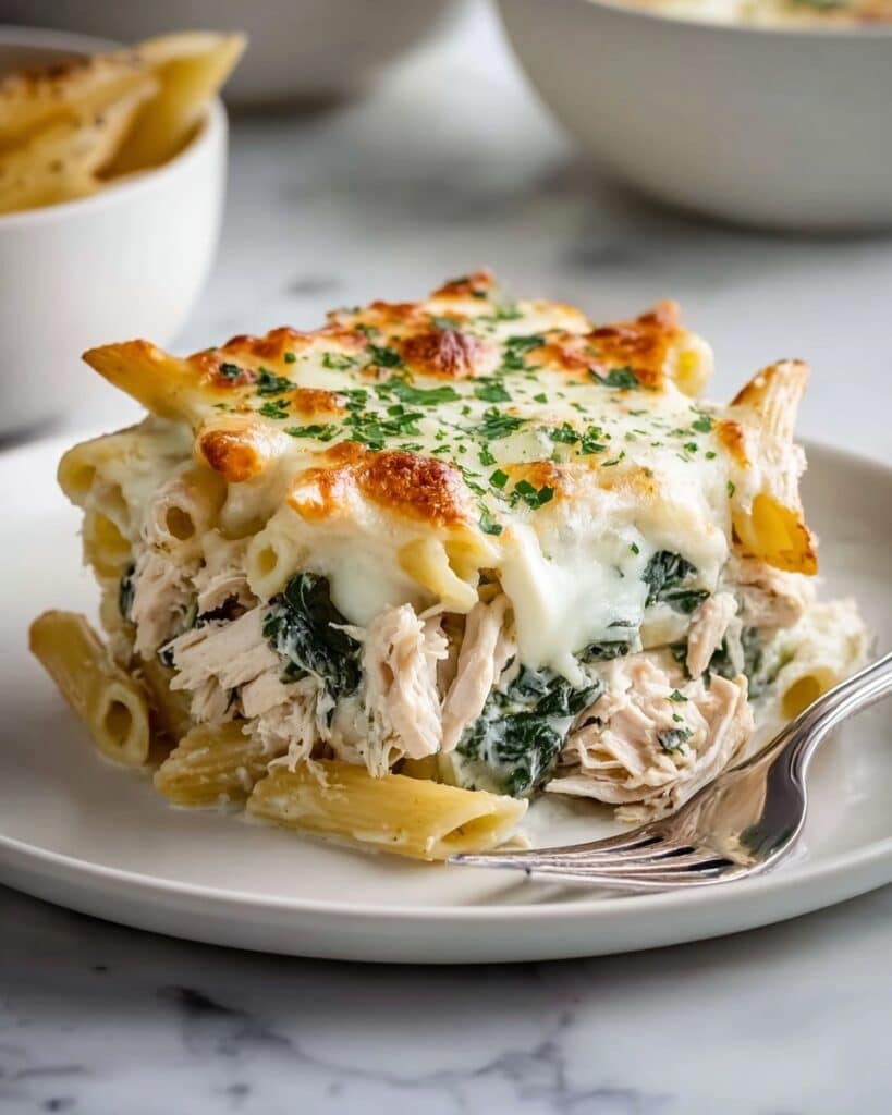 Cheesy Spinach Chicken Pasta Bake Recipe