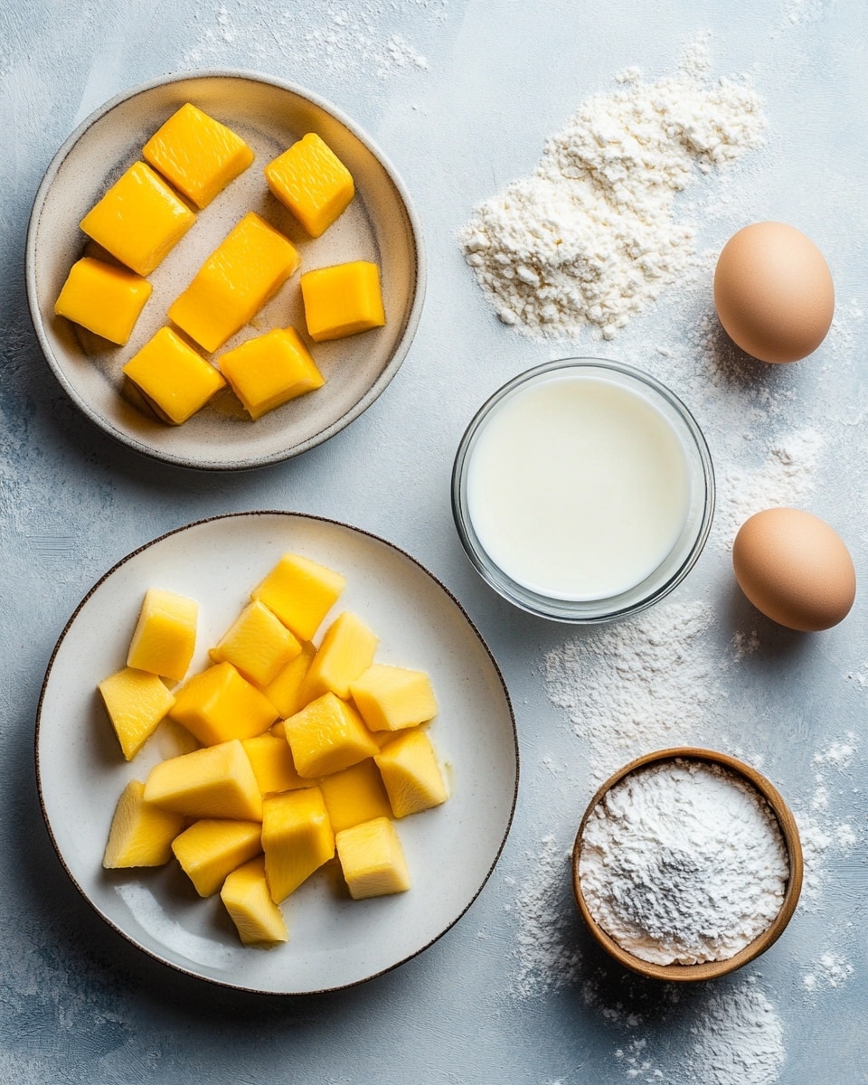 The dish shows two crepes on a white plate with ridged edges, placed on a white marbled surface with a yellow cloth nearby. One crepe is folded into a neat square with a light golden color and soft texture. The other crepe is cut in half and stacked, revealing three inside layers: the first layer is light yellow pieces of fruit, the second layer is thick white cream, and the third layer is again light yellow fruit mixed with cream. A small silver fork lies next to the crepes. In the background, there is a white vase with vertical ridges. photo taken with an iphone --ar 4:5 --v 7