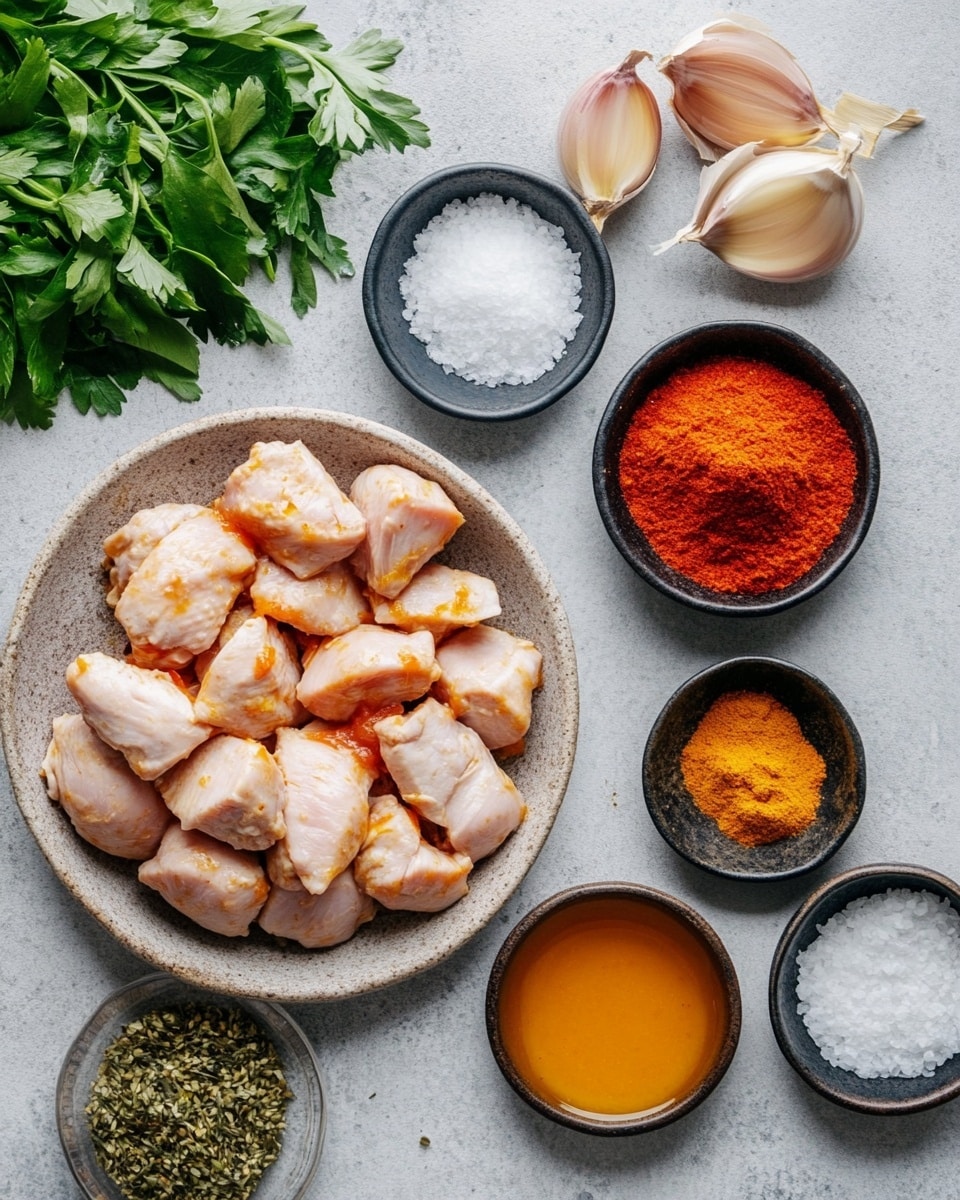 A close-up view of a large pan filled with thick, creamy orange broth that covers a tangle of smooth, pale yellow noodles. Scattered throughout the noodles are browned pieces of meat with a slightly crispy texture. The dish is topped with bright green chopped herbs and sliced green onions, adding fresh color. Three thin slices of lime rest on the edge of the pan, providing a fresh contrast to the rich soup. The pan sits on a white marbled surface. photo taken with an iphone --ar 4:5 --v 7
