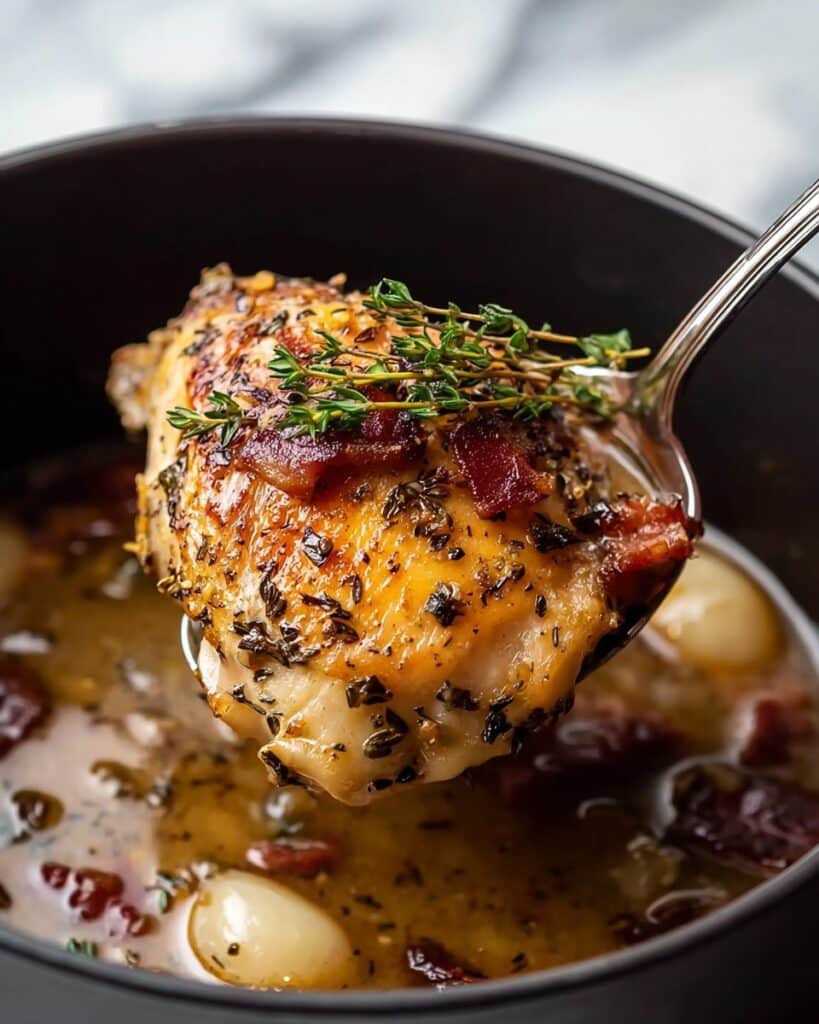 Garlic Clove Chicken Thighs with Bacon in Gravy Recipe