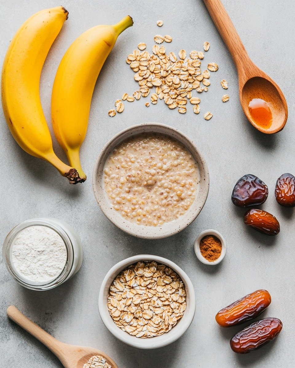 The image shows three square baked items on a black textured surface. In the front, there is one square bread that is cut and split into two pieces, with a golden brown crust, topped with banana slices and scattered dark brown chocolate chips on the soft textured top. Behind it, there are two glass square containers with baked cakes inside. The cake on the left is light brown with chunks of yellow pieces embedded on top, while the cake on the right is light brown with red strawberry slices and sprinkled light seeds on the surface. The background is a white marbled texture photo taken with an iphone --ar 4:5 --v 7