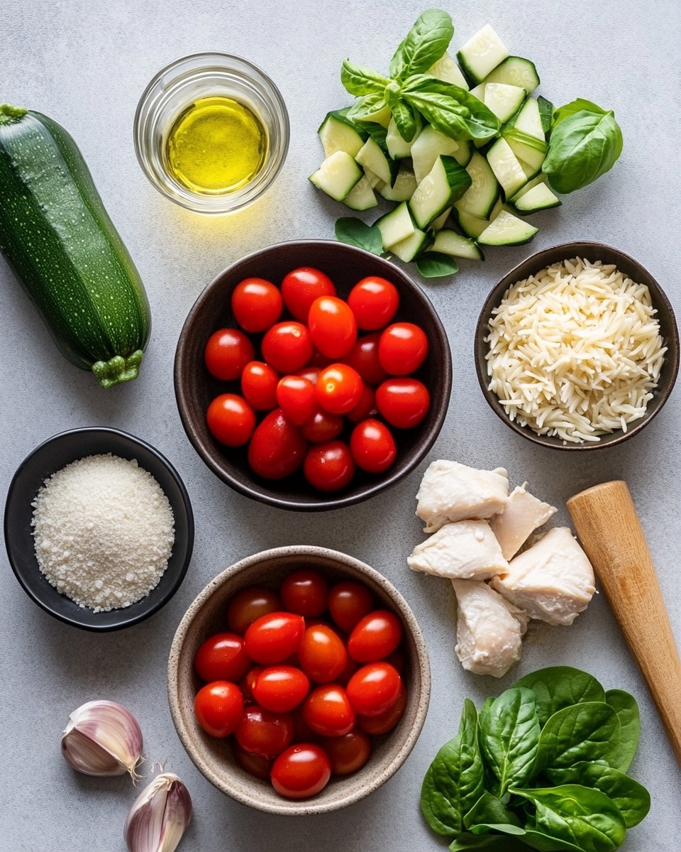 The image shows a white bowl filled with a creamy pasta dish that has three main layers. The bottom layer is creamy pasta with small rice-shaped pieces, cream-colored and soft. The middle layer has chunks of white chicken mixed with small orange pieces of carrot or squash. The top layer is fresh green basil leaves scattered around, with a sprinkle of shredded white cheese and black pepper. The bowl is placed on a deep red cloth on a white marbled surface. A black fork is on the right side of the bowl, and there is a large block of grated cheese with some scattered cheese shreds on the left side. Photo taken with an iphone --ar 4:5 --v 7