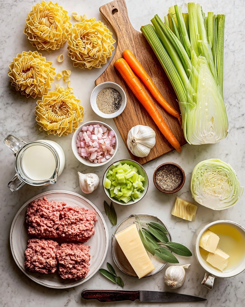 The image shows a close-up of a black bowl filled with layered pasta dish. The base layer is made of yellow pasta ribbons, curly and soft in texture, resting at the bottom and edges of the bowl. Above that, there is a thick layer of cooked minced meat mixed with melted cheese that stretches as a silver fork lifts a bite. Small bits of green herbs like parsley are sprinkled on top and around, adding a fresh touch. The cheese is creamy white with a stretchy texture, blending into the meat. The background has a white marbled texture. Photo taken with an iphone --ar 4:5 --v 7
