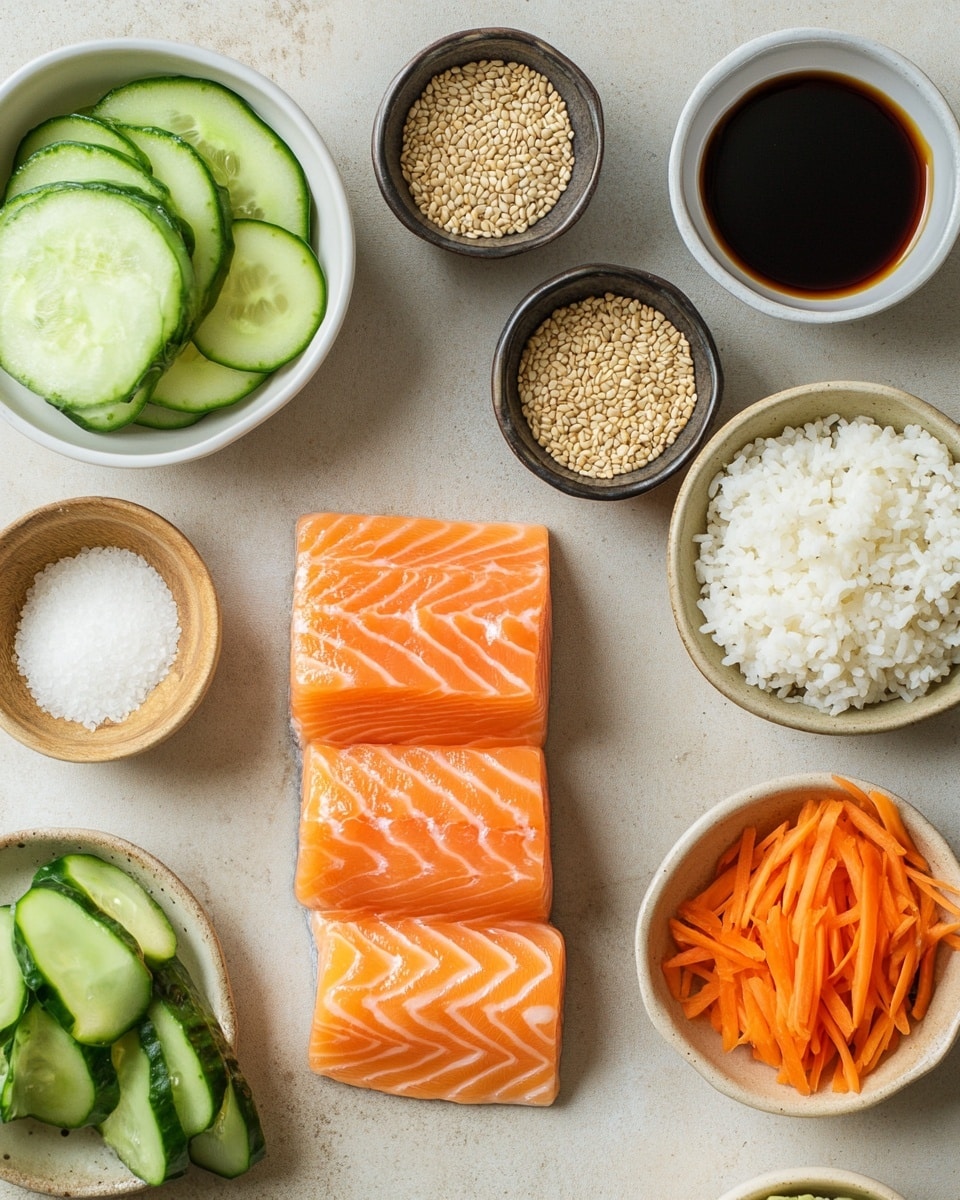 The dish shows a round white bowl filled with three layers. The bottom layer is soft white rice with visible grains. The middle layer has bright orange pieces of cooked fish with a shiny glaze, arranged closely together. The top layer has small green chopped spring onions, thin strips of purple cabbage, and a sprinkle of black and white sesame seeds all over the fish and vegetables. The background is a smooth white marbled texture. photo taken with an iphone --ar 4:5 --v 7