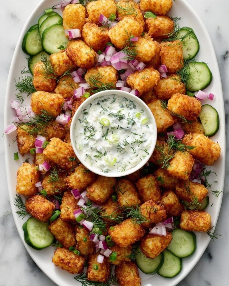 Smashed Tater Tot Salad with Dill Pickle Yogurt Dressing Recipe