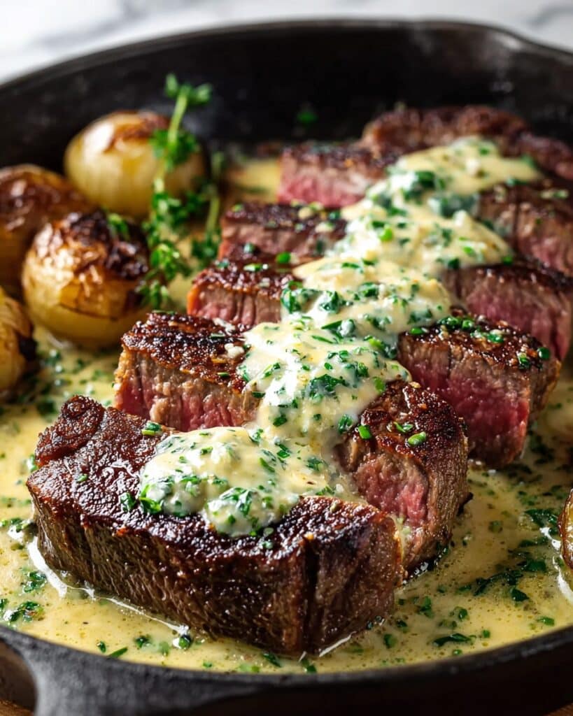Garlic Butter Steak With Parmesan Cream Sauce Recipe