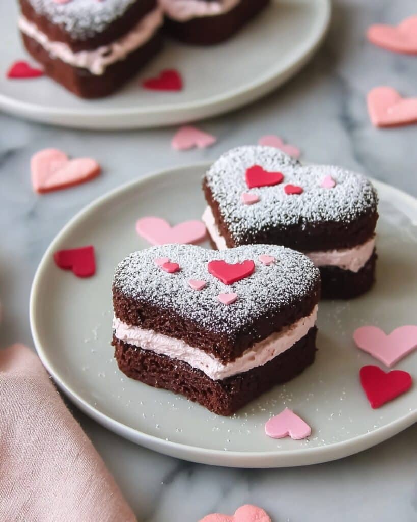 Heart-Shaped Brownie Sandwiches with Strawberry Cream Recipe