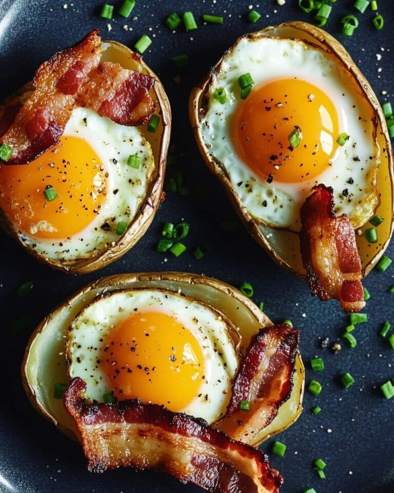 Twice Baked Breakfast Potatoes with Bacon, Cheddar, and Runny Egg Recipe