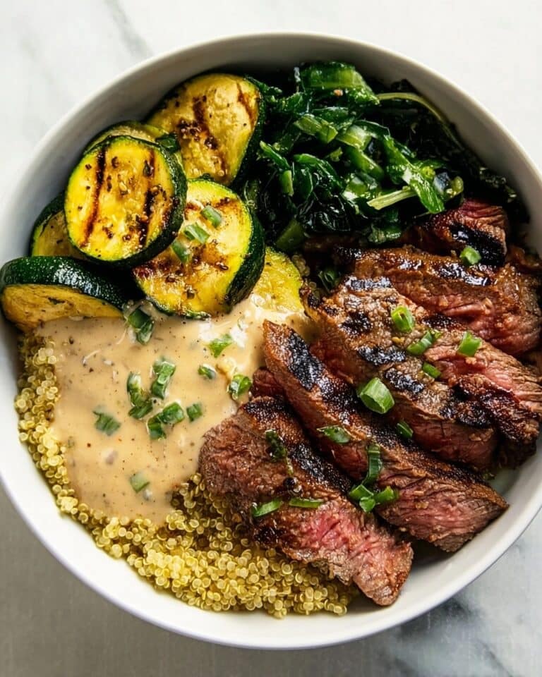 Grilled Steak Bowl with Herb Sauce and Grilled Zucchini Recipe