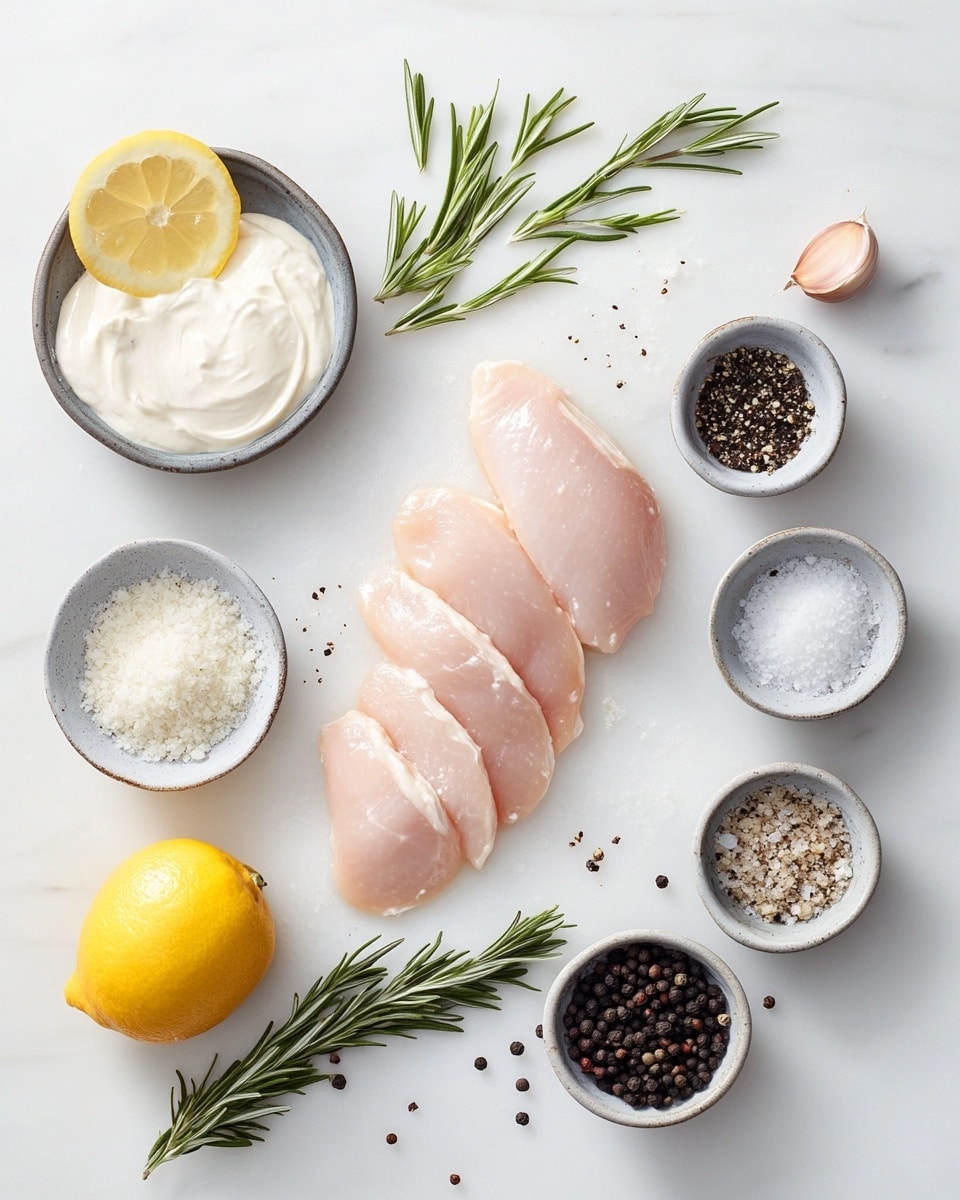 Two cooked chicken pieces sit in a white baking dish on a white marbled surface. Each chicken piece has a golden-brown, crispy textured top layer with small sprinkled green herb bits for garnish. The chicken pieces rest in a shallow pool of light brown, slightly oily sauce that has a slight shine. The baking dish edges frame the scene closely. photo taken with an iphone --ar 4:5 --v 7