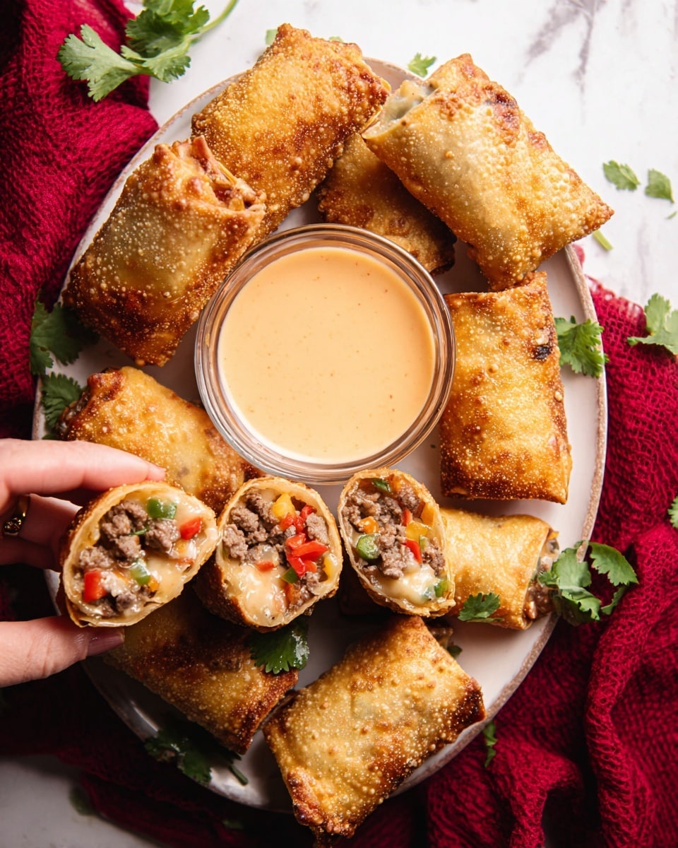 Philly Cheesesteak Egg Rolls with Creamy Chipotle Dipping Sauce Recipe