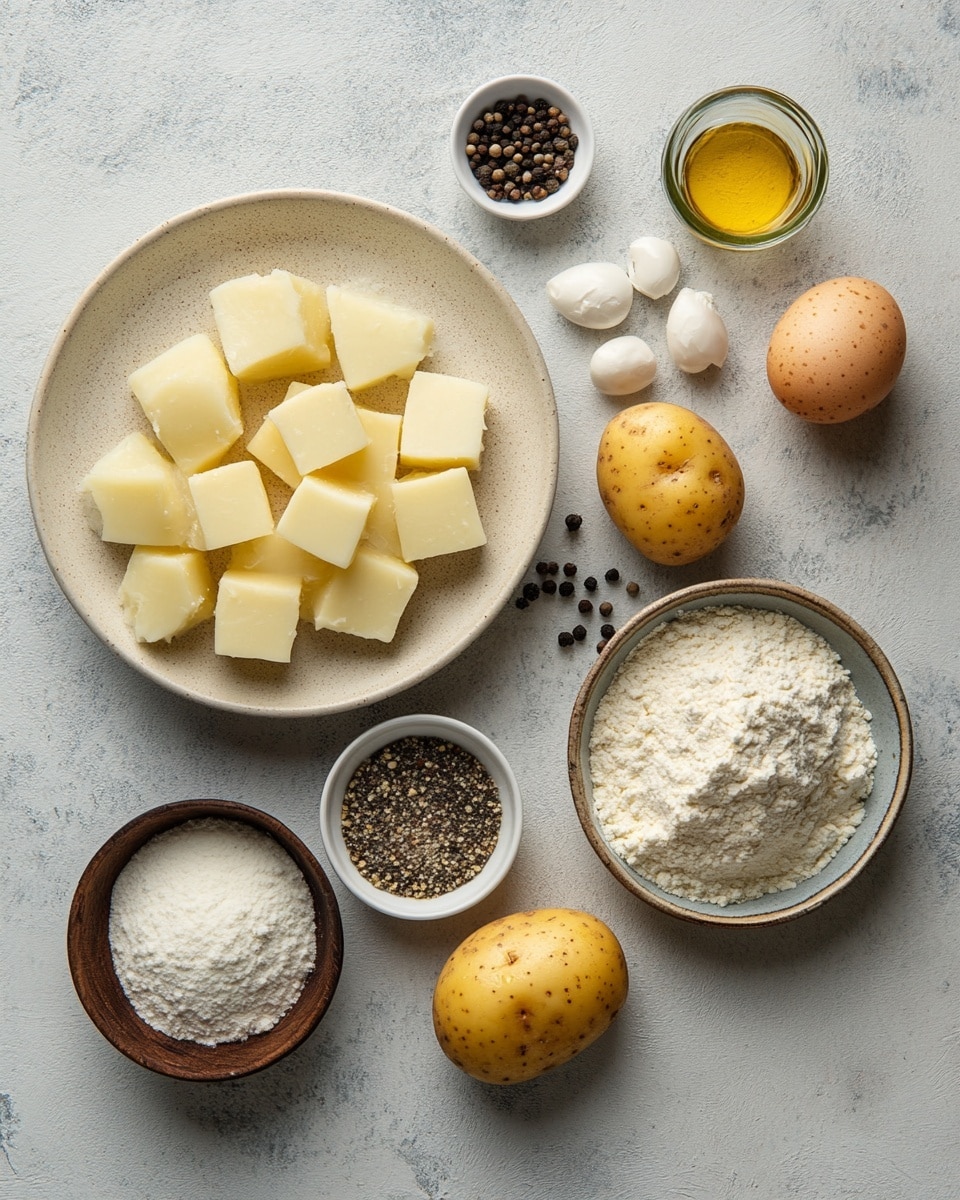 The image shows a row of four round, golden-brown patties with a slightly crispy, browned top layer and a soft, fluffy yellow base layer beneath. They are neatly aligned on a wooden tray with visible grain patterns. In the blurred background, a white ramekin with a green sauce and some green onions can be seen. The setting is on a white marbled surface. photo taken with an iphone --ar 4:5 --v 7