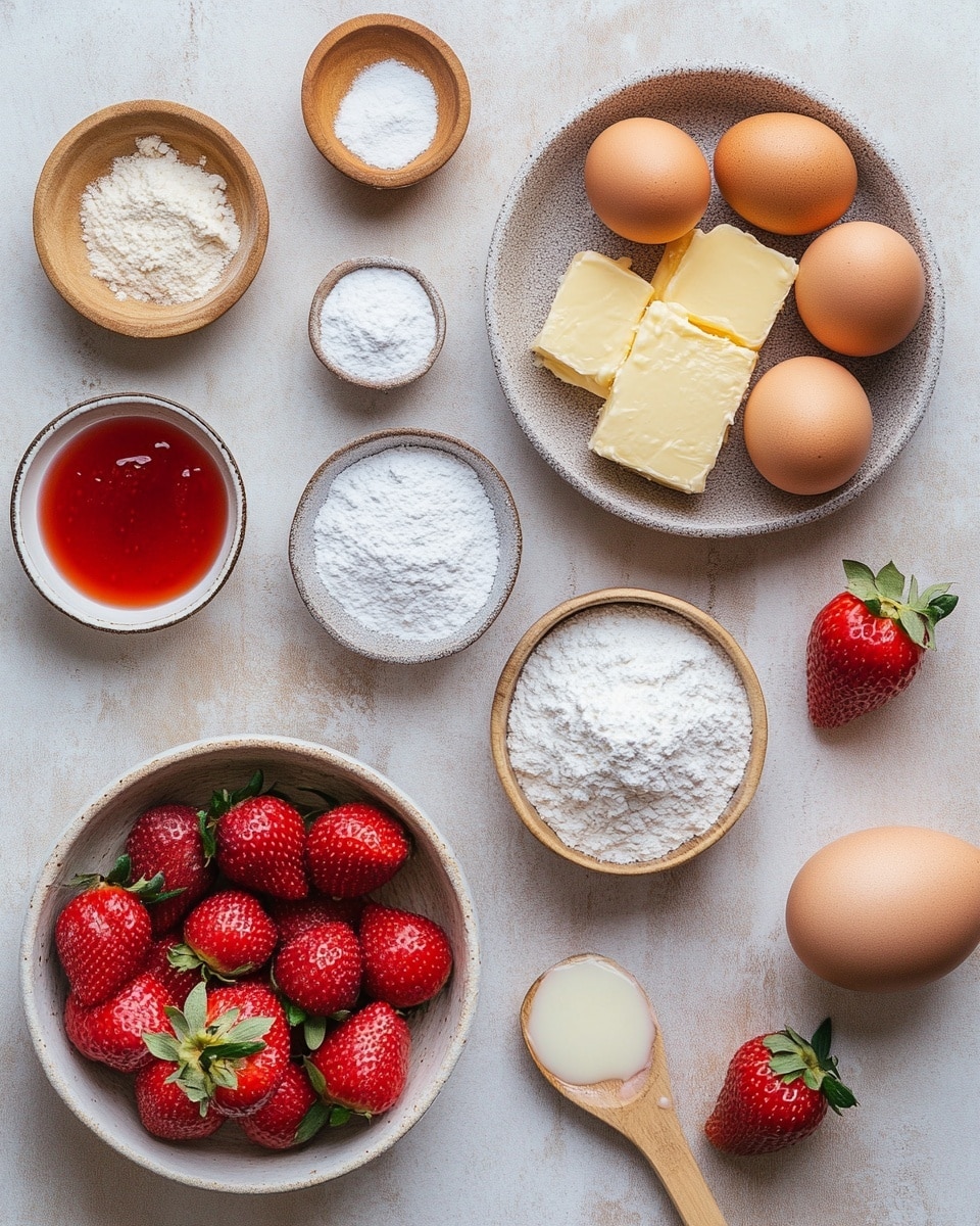 The image shows a stack of three square pink cake bars with a smooth, light pink glaze on top. The cakes have a soft, moist texture that is visible in the one on top with a bite taken out of it. The layers are thick, with each cake square showing a consistent pink color inside. The glaze on the top looks slightly shiny and creamy, covering the entire top surface. The stack is placed on a white marbled surface with fresh strawberry halves around it, adding a vibrant red and green contrast. In the background, there are more pink cake bars placed on a white plate, and a woman's hand can be seen reaching towards them. photo taken with an iphone --ar 4:5 --v 7