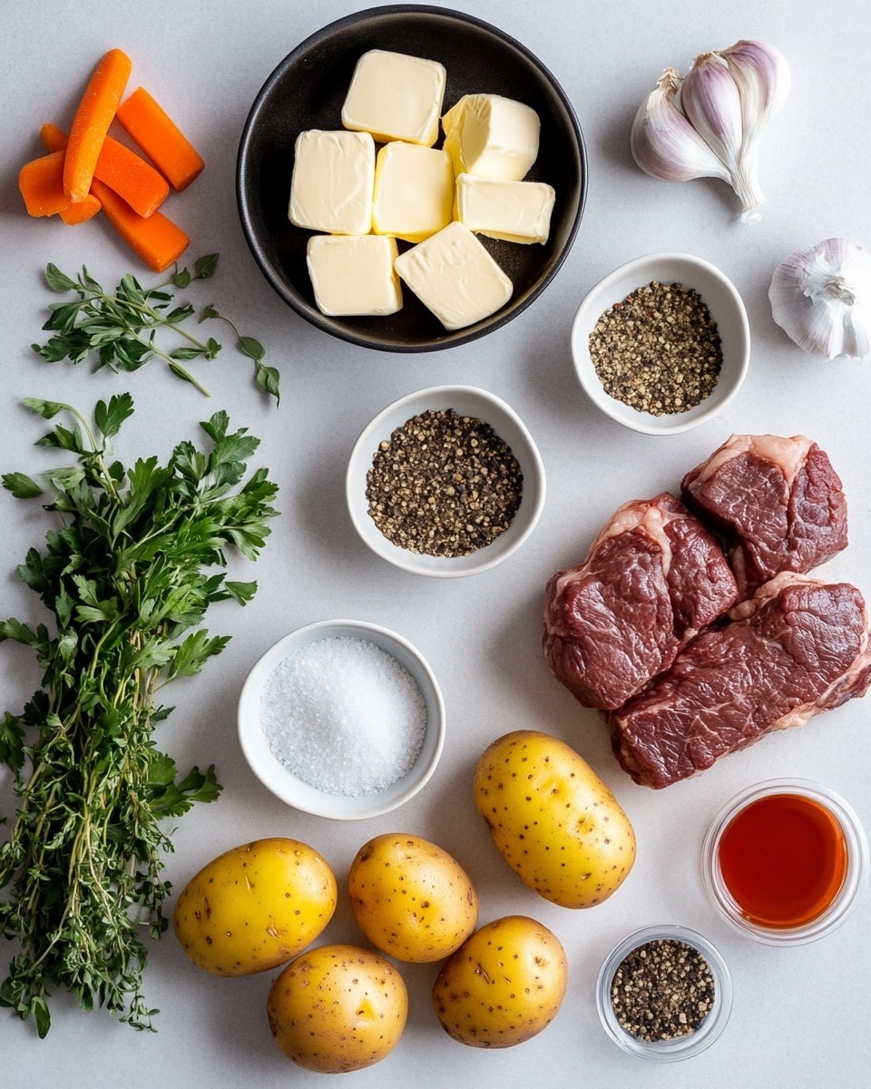 A black bowl filled with two main layers: the bottom layer contains small yellow potatoes coated with a shiny sauce, sprinkled with green herbs. The top layer is made of chunky pieces of dark brown meat, also covered in a glossy brown sauce with bits of orange and green herbs scattered all over. The sauce gives both layers a moist and rich texture. The bowl sits on a white marbled surface. Photo taken with an iphone --ar 4:5 --v 7