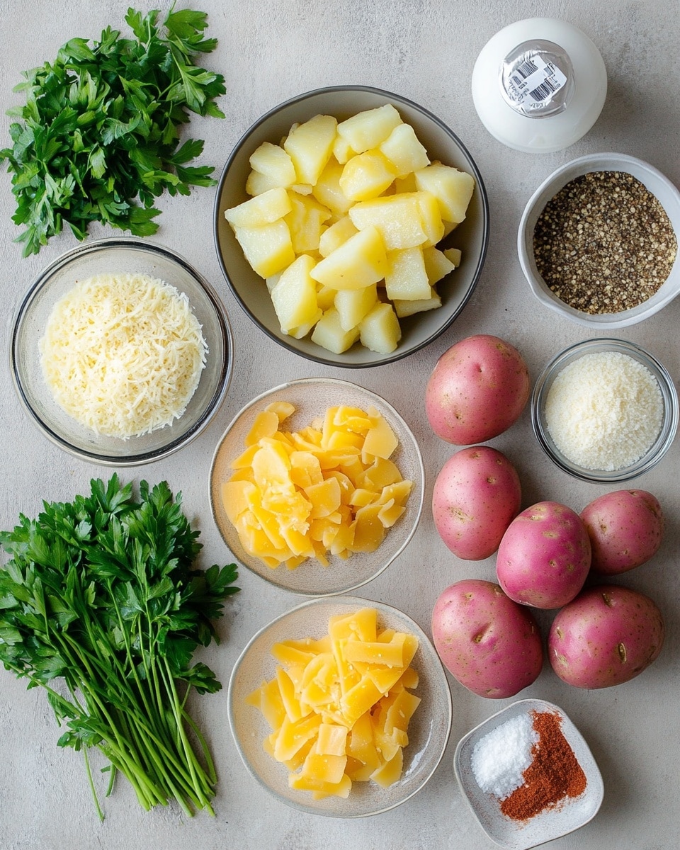 A white plate holds a layered dish starting with a bottom layer of finely ground cooked meat in a rich brown color. On top of the meat, there is a layer of thin, round potato slices that are pale yellow and look tender. The top layer is covered with melted cheese, showing a mix of creamy white and golden brown spots with some bubbling and slight crisping. Sprinkled green herbs are scattered on the cheese layer, adding a fresh contrast to the warm colors. The plate sits on a white marbled surface photo taken with an iphone --ar 4:5 --v 7