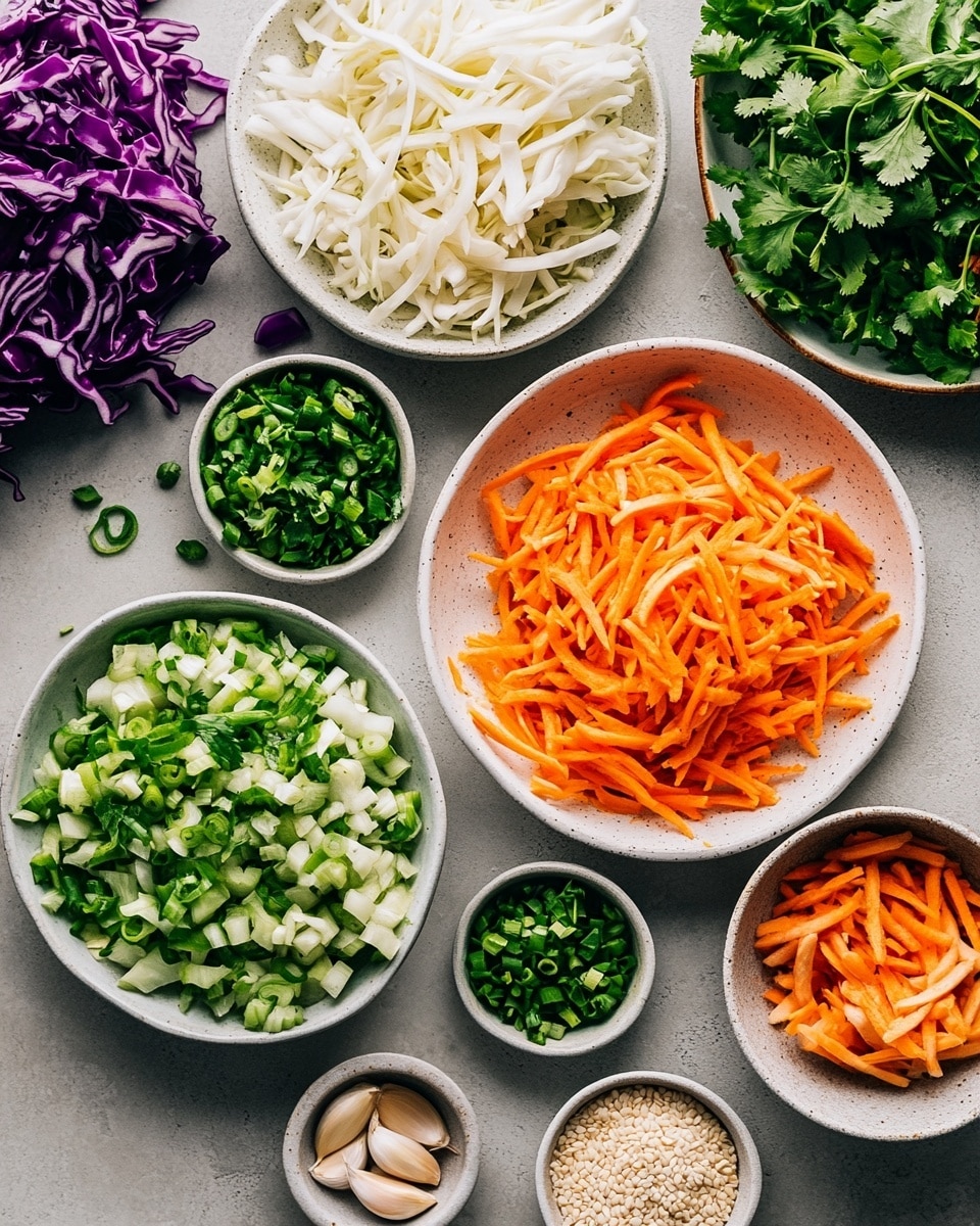A colorful salad is shown, with thin layers of bright purple cabbage, light green lettuce, and orange carrot strips mixed evenly. There are also light beige sliced almonds scattered throughout. The salad is being mixed with two wooden spoons, one held by a woman's hand, all placed in a clear bowl. The background is a white marbled surface, highlighting the fresh and vibrant colors of the salad. photo taken with an iphone --ar 4:5 --v 7