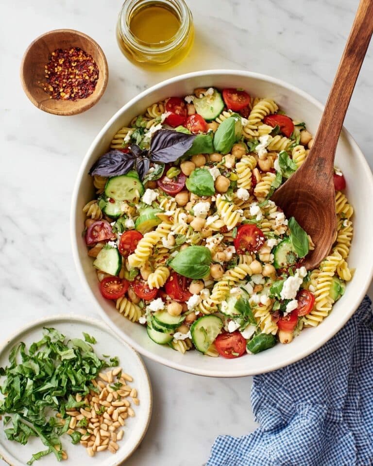 Easy Pasta Salad with Cherry Tomatoes, Chickpeas, Feta, and Fresh Herbs Recipe