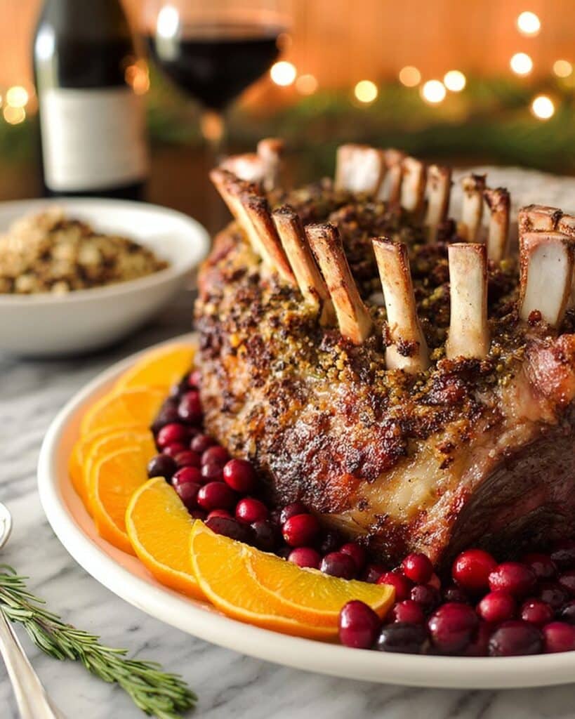 Crown Roast of Pork with Wild Rice Stuffing and Orange Caramel Sauce Recipe