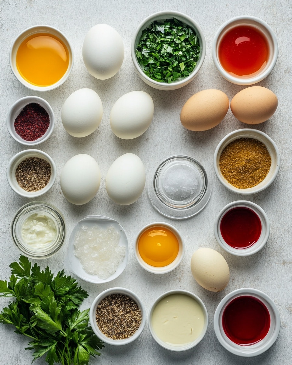 A white plate holds a neat arrangement of colorful deviled eggs, each one cut in half with the flat side down. There are three colors of the egg whites: light blue, pale pink, and soft yellow, each with a smooth matte texture. On top, a generous swirl of yellow yolk filling adds a creamy and slightly textured look to each piece. A woman's hand with light pink nails is gently picking up a pink egg half from the plate. The plate sits on a woven mat, and the background is a white marbled surface with some green leaves blurred in the top left corner. Photo taken with an iphone --ar 4:5 --v 7